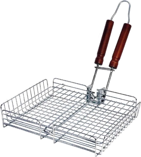 Panier de cuisson BBQ avec manche en bois 32 × 26 cm