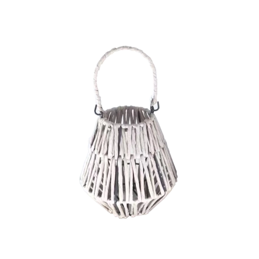 Lanterne en rotin avec insert en verre, blanche 18 × 20 cm