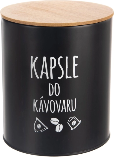 Boîte à capsules Black avec couvercle en bambou 16 cm