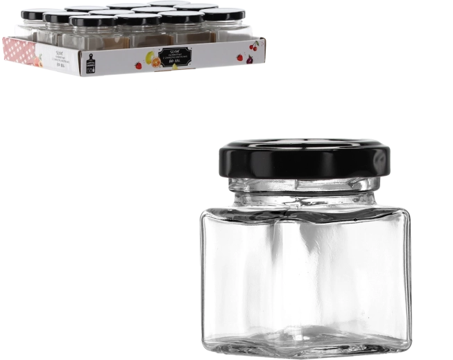 Bocal carré 80 ml avec couvercle métallique