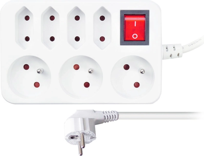 Rallonge électrique Solight avec 7 prises, blanche, avec interrupteur, 2 m