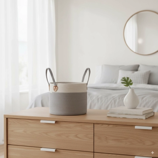 Panier rond en tissu pour linge et jouets 33 × 27 cm – gris