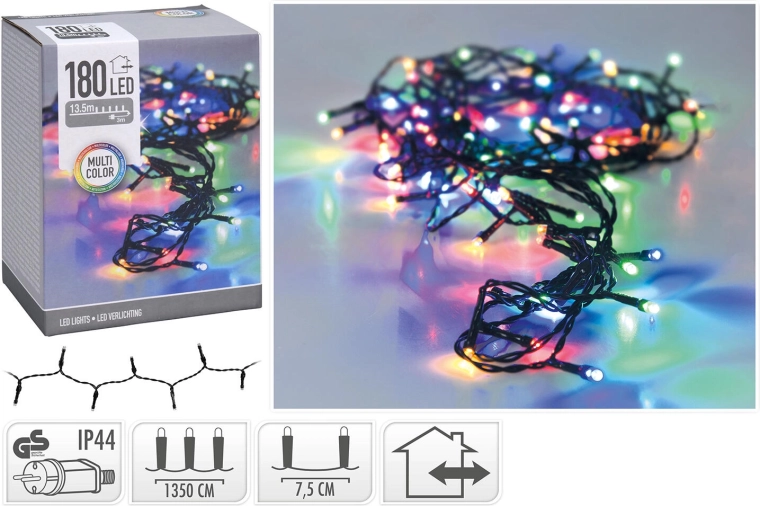 Guirlande LED de Noël 13,5 m 180 LED multicolore IP44