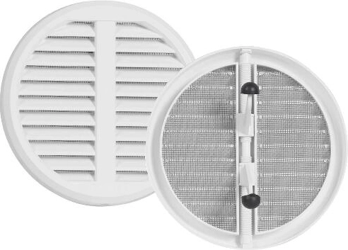 Grille d’aération réglable avec moustiquaire et cache, plastique, blanc, diamètre 125–160 mm