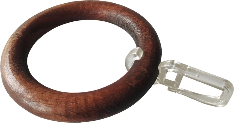 Anneaux en bois pour tringles à rideaux avec crochet, noyer (10 pcs)