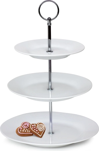 Plateau rond en porcelaine Sofia à trois niveaux, blanc