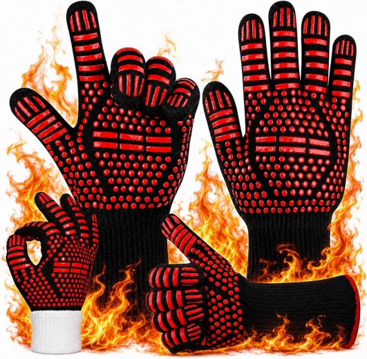 Gants de travail longs en silicone résistants à la chaleur pour le barbecue et la cuisine - 1 pièce