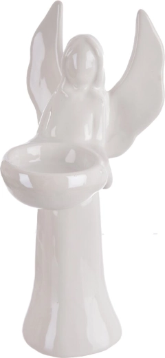 Ange décoratif en céramique, photophore en nacre blanche 20 cm