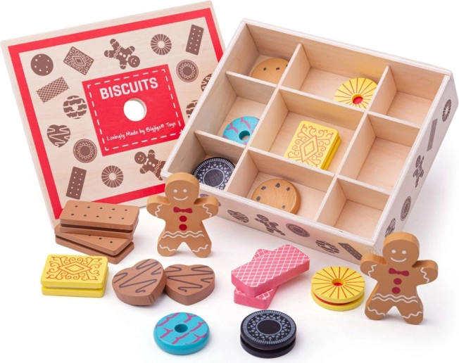 Boîte en bois avec jouets biscuits