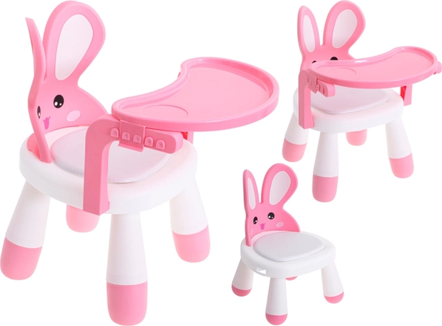Chaise enfant lapin avec tablette amovible – rose