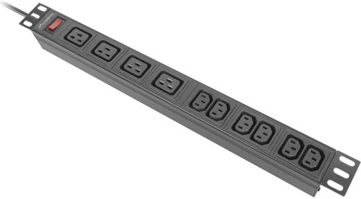 Bande d’alimentation rack Lanberg PDU 19" 1U 16 A, 4× C19 + 6× C13, câble 2 m, noire