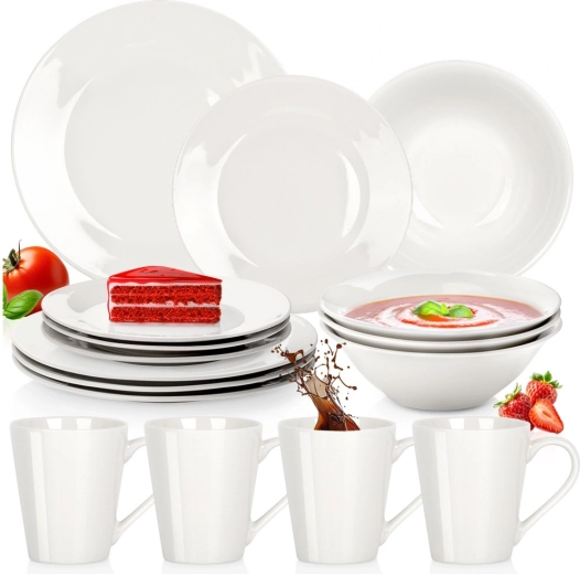 Service de table en porcelaine 16 pièces blanc pour 4 personnes