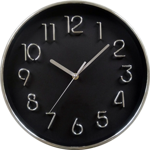 Horloge murale 30 cm avec cadran 3D – fonctionnement silencieux, verre et métal, argent-noir