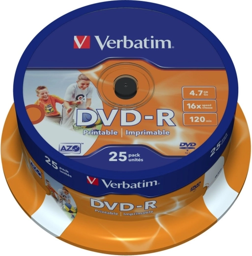 Verbatim DVD-R 4,7 Go 16x avec grande surface pour impression jet d’encre - 25 pièces