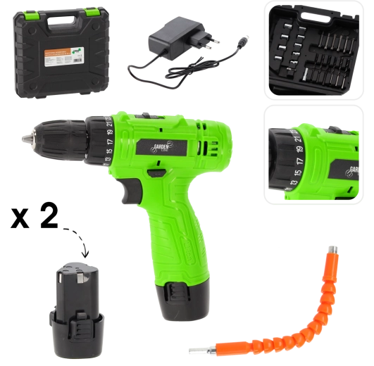 Perceuse sans fil 12 V 500 W avec 2 batteries et accessoires