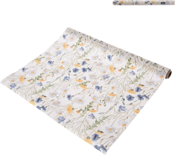Chemin de table en papier avec motif de fleurs printanières bleu 180 × 40 cm