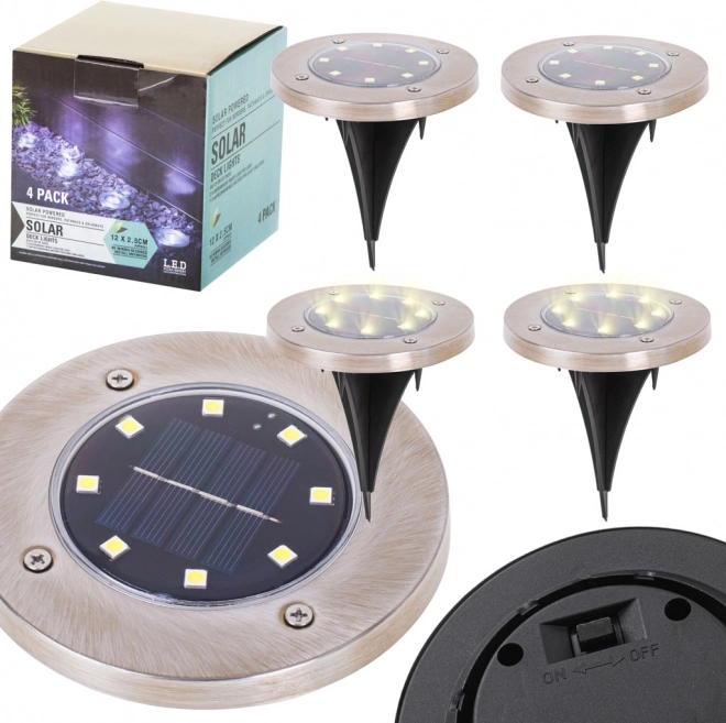 Lumières solaires encastrées de jardin 8 LED, blanc chaud, lot de 4