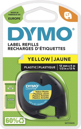 Ruban DYMO LetraTag 12 mm x 4 m plastique jaune