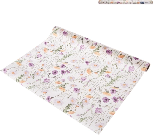 Chemin de table en papier avec motif de fleurs printanières violet 40 × 180 cm