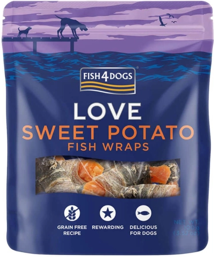 Fish4Dogs friandises pour chiens rouleaux de poisson avec patates douces 100 g