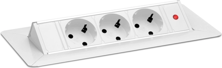 Bloc multiprise encastrable escamotable avec 3 prises, blanc