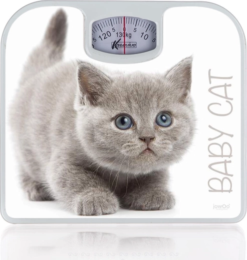 Pèse-personne mécanique avec décor de chaton, blanc