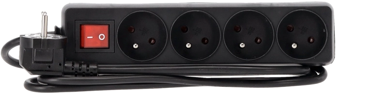 Multiprise parafoudre avec interrupteur, 4 prises, 1,5 m, noire