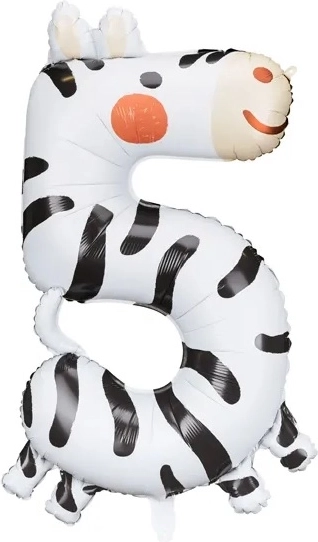 Ballon en aluminium chiffre 5 – zèbre 42 × 81 cm