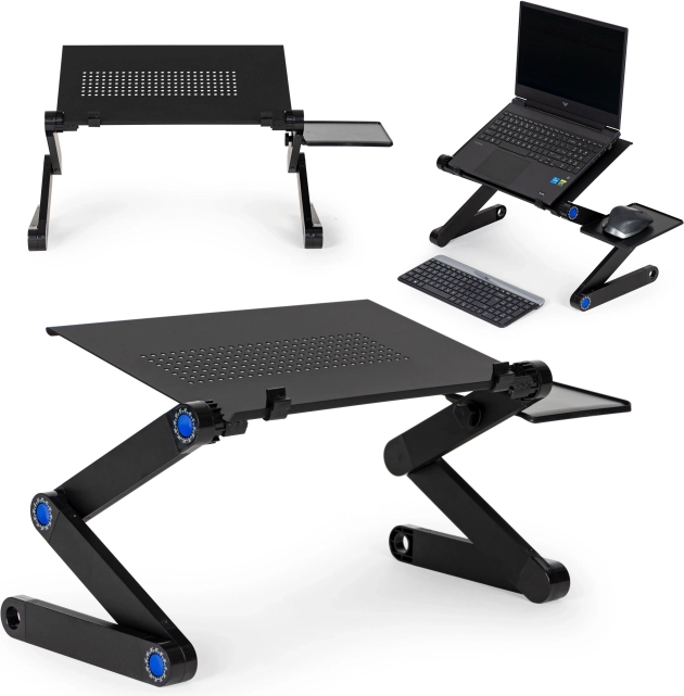 Support pliable et réglable pour ordinateur portable en aluminium avec plateau pour souris