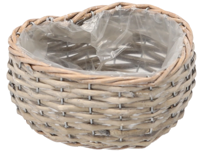 Cache-pot en osier tressé en forme de cœur 17 × 19 × 8 cm, gris