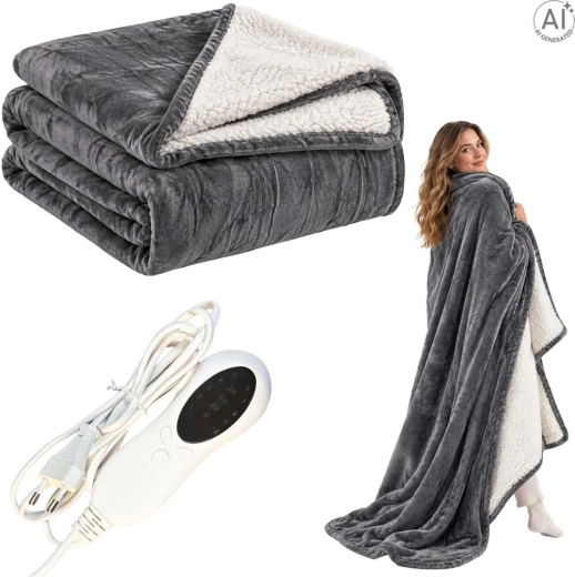 Grande couverture chauffante électrique avec minuterie 183 × 213 cm, 150 W