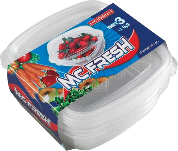 Boîtes carrées en plastique avec couvercle HEIDRUN McFresh 0,9 l, lot de 3