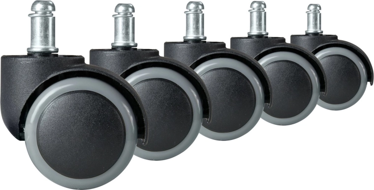 Roulettes caoutchoutées pour chaises de bureau grises, 5 pièces