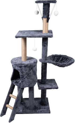 Arbre à chat graphité avec maisonnette, panier et échelle – 5 niveaux