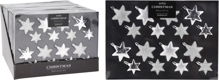 Décorations de Noël étoiles argentées, mix de nuances, 16 pcs