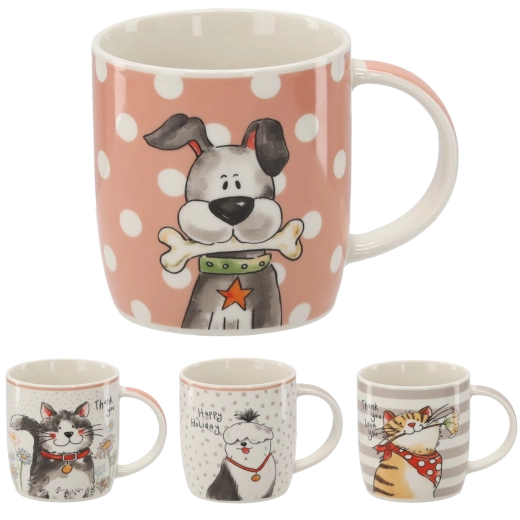 Tasse en porcelaine avec motifs de chats et de chiens 365 ml