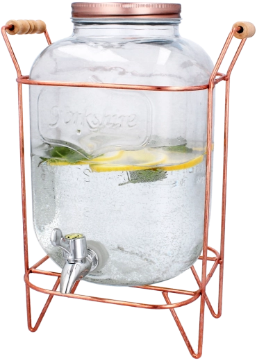 Distributeur de boissons en verre 5 l avec robinet et support métallique