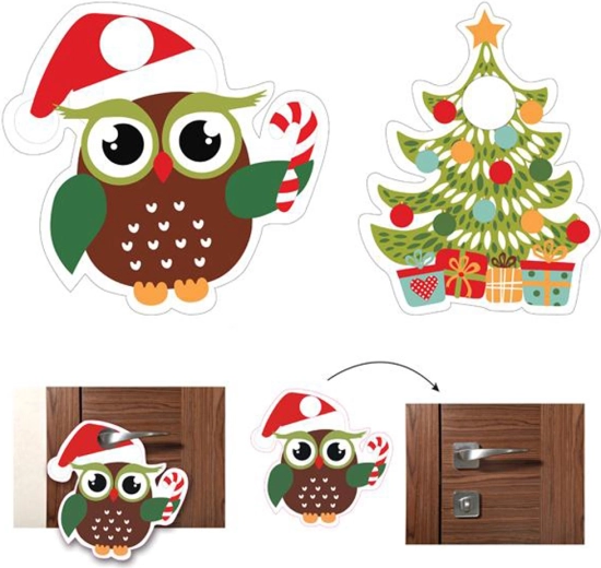 Suspension de porte de Noël motif chouette, lot de 2, en papier