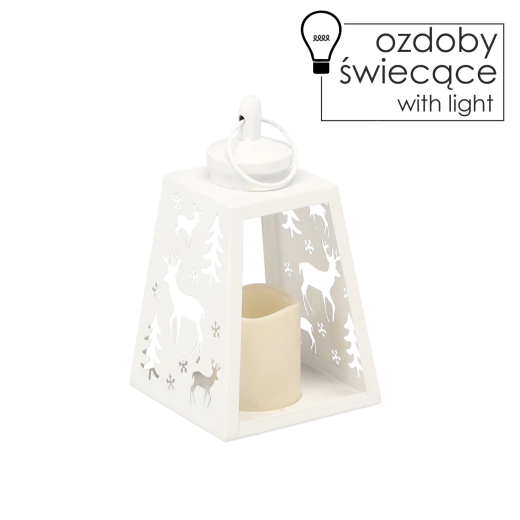 Lanterne LED en métal blanche avec motif renne 12 × 21,5 cm