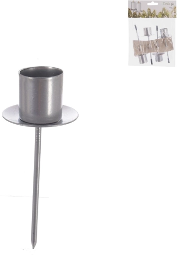 Bougeoir métallique à piquer argenté 11 cm, 4 pcs