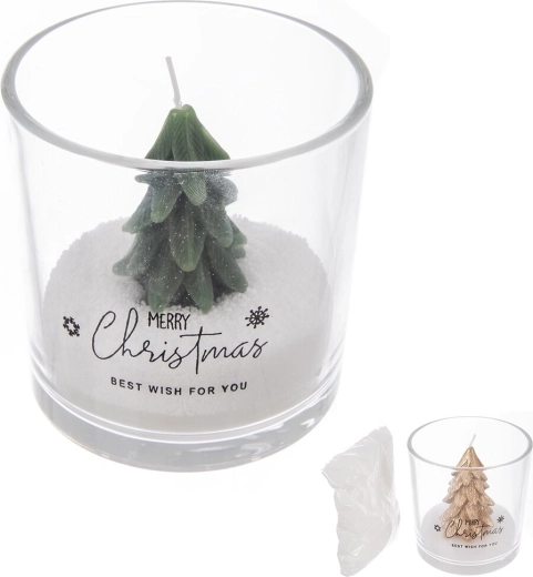 Bougie dans un verre avec motif de petit sapin 158 g