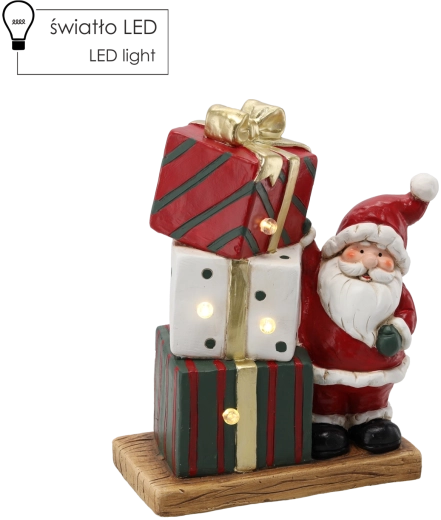 Figurine de Noël – Père Noël avec cadeaux avec éclairage LED 29,5 × 15 × 36 cm
