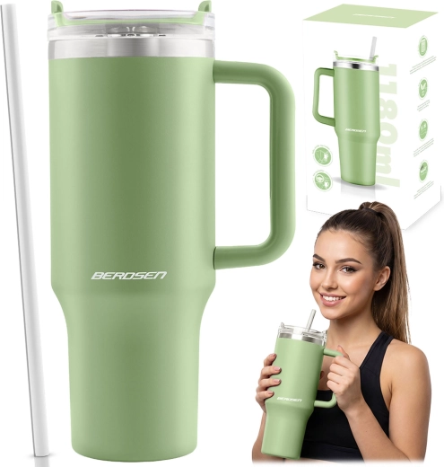 Mug isotherme sous vide Berdsen avec paille 1180 ml vert