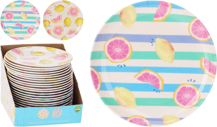 Assiette plate en mélamine 20 cm avec motif fruité