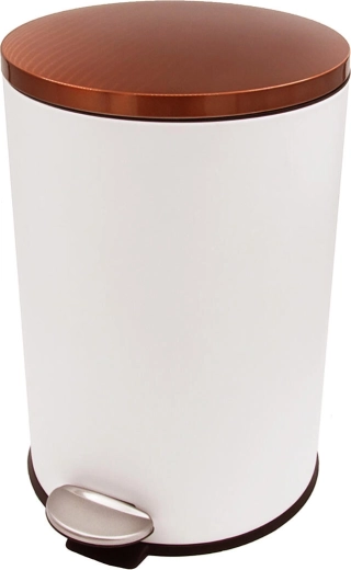 Poubelle à pédale 20 L ronde blanche avec couvercle cuivré