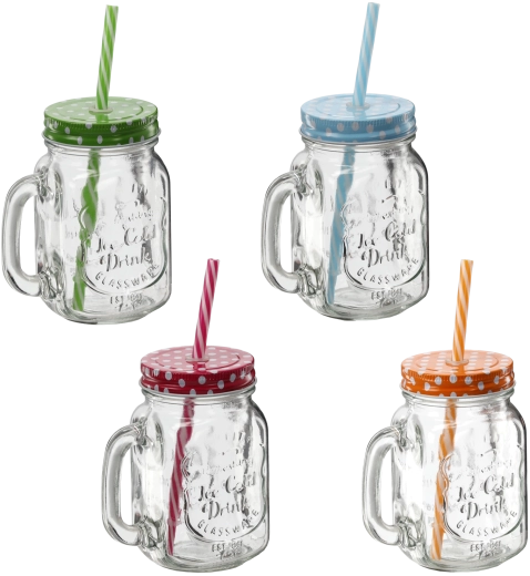 Tasse en verre avec couvercle métallique et paille 450 ml