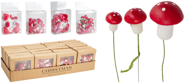Champignons décoratifs sur fil rouges 8 cm
