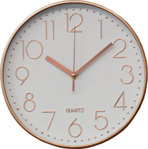 Horloge murale 25 cm avec cadran 3D – cadre rose doré, fond blanc