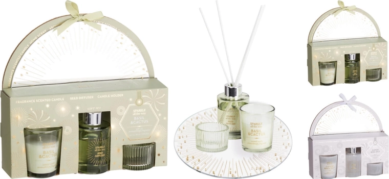 Coffret cadeau avec diffuseur d’arôme, bougie parfumée et photophore