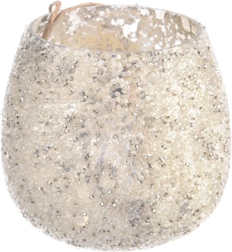 Photophore en verre avec perles, coloris argenté 7 × 7 × 8 cm